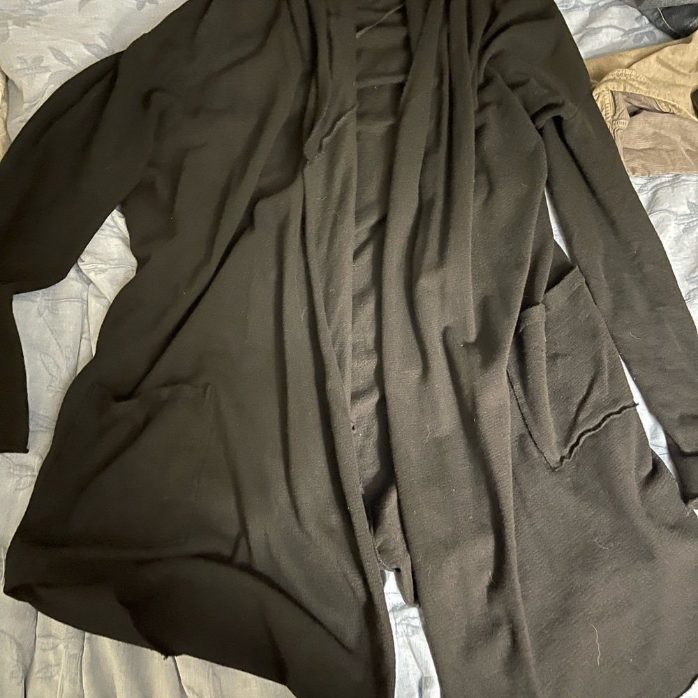 Zara Black Open-Front HOODED Long Cardigan